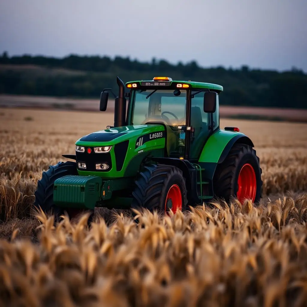 Agricultural tractor in a wheat field